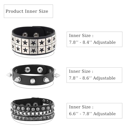 Mens Bracelet Braided Leather Punk Rock Cuff Bracelets Wrap Bracelet for Men Women Black - color: D:3PCS