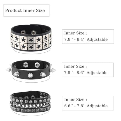 Mens Bracelet Braided Leather Punk Rock Cuff Bracelets Wrap Bracelet for Men Women Black - color: D:3PCS