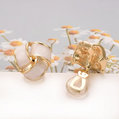 Yoursfs Knot Multicolor Clip on Earrings For Women Silver and gold Plated Large Non Pierced Floral Earrings - style: White triple knot ear clip