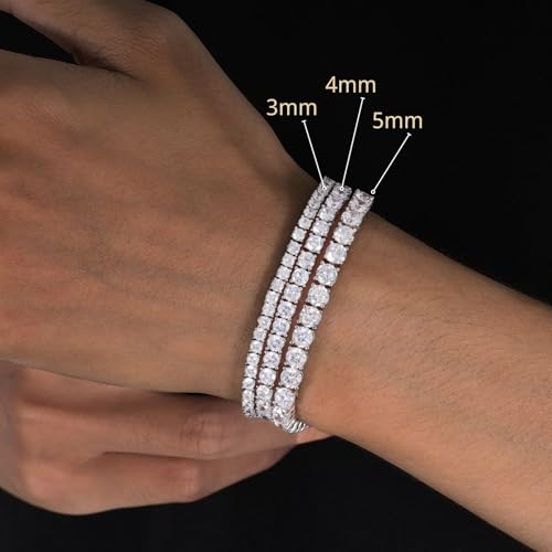18K Gold Plated Tennis Bracelet for Women Men, 3/4/5mm Iced Out 5A Cubic Zirconia Classic Tennis Chain Bracelets 7 Inches 8 Inches, Diamond Tennis Bracelet Lady Fashion Jewelry - color: Silver, size: 7 Inches, style: 4mm