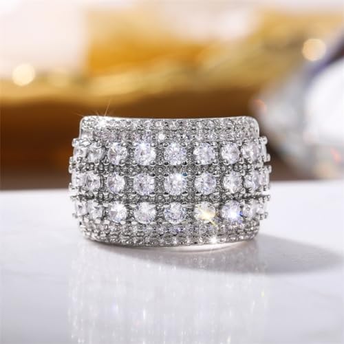 925 Sterling Silver Shiny Full Diamond Gemstone Ring 18K Oval Cut Cubic Zirconia Promise Cocktail Rings CZ Diamond Multi Row Ring Eternity Engagement Wedding Band Ring for Women Z.87 (US Code 5) - size: US Code 5