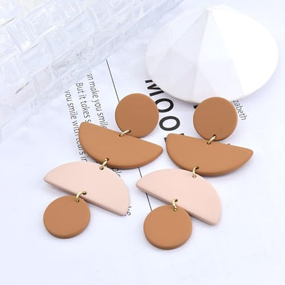 Acrylic Geometric Clay Drop Dangle Earrings for Women Handmade Irregular Polymer Earrings Boho Statement Dangling Earrings Jewelry Gift - color: Brown