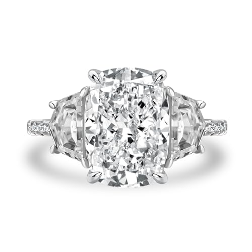 Maxinejewelry 925 Silver 6CT 3-Stone Cushion Cut Engagement Ring