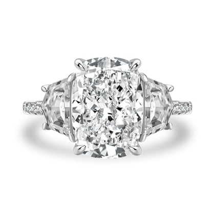 Maxinejewelry 925 Silver 6CT 3-Stone Cushion Cut Engagement Ring
