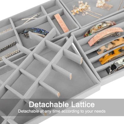 12Pcs Velvet Stackable Jewelry Trays, Jewelry Drawer Organizer, Large Removable Display Jewelry Tray, Necklace Bracelet Storage Box for Earring, Ring, Brooch, Watch (Grey) - color: 12 Pack-Grey