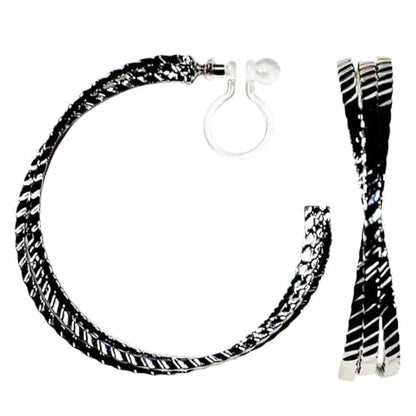 Hoop Invisible Clip On Earrings for Women Not Pierced Gold Small Twisted Hoop Comfortable Silver Large Clip On Earrings - color: Textured Triple Hoop Silver