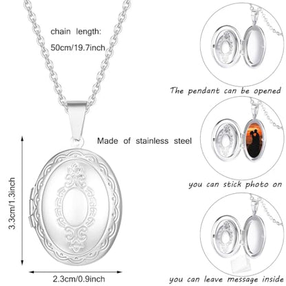 2 Pcs Locket Necklace that Holds Pictures Stainless Steel Locket Pendant Necklace Image Chain Necklaces for Women - color: Oval 2