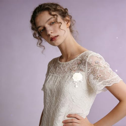 Handmade Elegant Red Rose Flower Brooch Pin for Women Crystal Pearl Fabric Flower Lapel Pin Dress Suit Accessories - color: White B