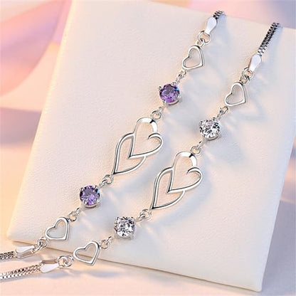 925 Sterling Silver Bracelets for Women Adjustable Love Heart Charm Chain Bracelets Fashion Jewelry Valentine's Day Gifts for Your Lover - color: 1-Silver