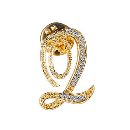 Initial Letter Brooch Pin Small Lapel Pin Tie Tack Name Personalized Gifts for Women Men Gold A-Z - style: Q