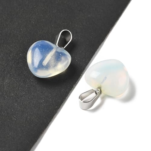 10Pcs Heart Stone Charm Pendants Natural Opalite Gemstone Pendants with Platinum Brass Loops for DIY Necklace Keychains Earring Crafts Supplies - color: Opalite