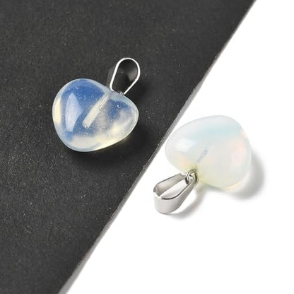 10Pcs Heart Stone Charm Pendants Natural Opalite Gemstone Pendants with Platinum Brass Loops for DIY Necklace Keychains Earring Crafts Supplies - color: Opalite