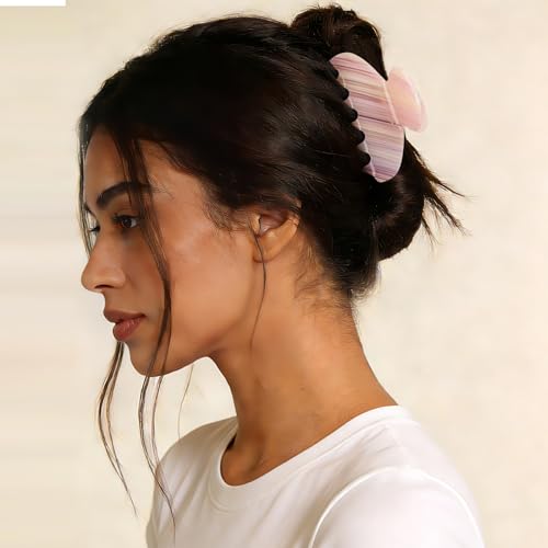 MAORULU Medium Cute Acetate Hair Claw Clips for Women Girls, 3 Inch Cherry Red Claw Clips for Thin & Medium Thick Hair, Durable French Banana Clip with Gift Box (Pink Marble) - color: Pink Marble