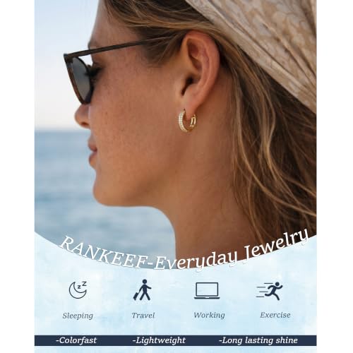 RANKEEF Small Rhinestone Hoop Earrings 925 Silver Everyday Cartilage Hoops Hypoallergenic Dainty 14K Gold Plated Huggie Sparkle Double Row Cubic Zirconia Hoop Earrings 10/15/20/25mm - color: Gold, size: 15mm
