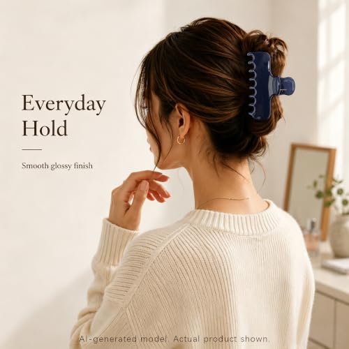 Ivyu 4-Inch Large Rounded Rectangle Hair Claw Clip for Women, Strong Hold | Smooth rounded teeth and a strong spring provide a secure hold for full updos on fine to medium hair. - color: Navy blue