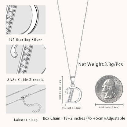 Aurora Tears Letter Necklace Initial 925 Sterling Silver Alphabet Pendant Crystal Name Gift Women Cubic Zirconia Jewelry - color: D