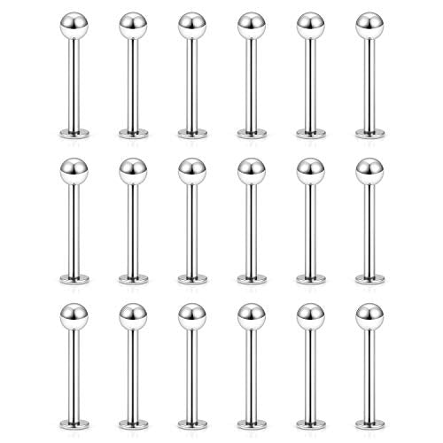 20G 18G 16G 14G 12G Lip Labret Monroe Medusa Nose Rings Stud 316L Surgical Steel Tragus Helix Cartilage Earring Tongue Cheek Piercing Jewelry Bars 6mm 8mm 10mm 12mm 14mm 16mm 19mm 18PCS - color: Silver, size: 16G - 14mm