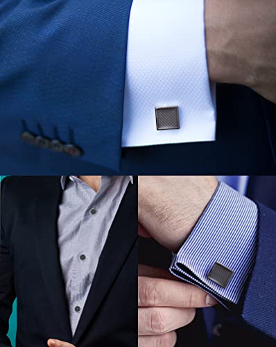 10Pcs Cufflinks for Men Classic Design Carbon Fiber Cufflinks Tuxedo Shirt Stud Set for Wedding Business Birthday Meeting Black Tone Cufflinks - style: B:10Pcs,square