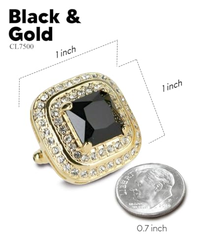 Square Colored Crystal Double Diamond Set Cufflinks - color: Black/Gold