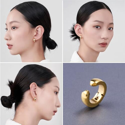 SIISPRI Stainless Steel Mens Womens Clip On Earrings Hoop Huggie Non-Piercing - color: Gold