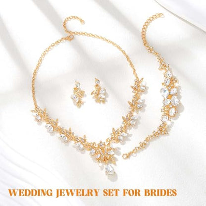 Sixexey Bridal Wedding Jewelry Set Crystal Neck Jewelry Rhinestone Wedding Prom Jewelry Accessories for Women - color: Crystal
