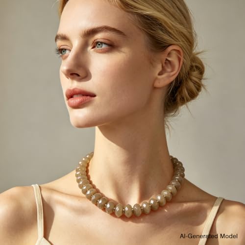 Colorful Chunky Acrylic Beaded Choker Necklaces for Women | Multicolor Faceted Beads, Sturdy Metal Chain, Adjustable Detachable, Lightweight, Summer Boho, Sparkly Statement Jewelry Gift - color: Light Brown