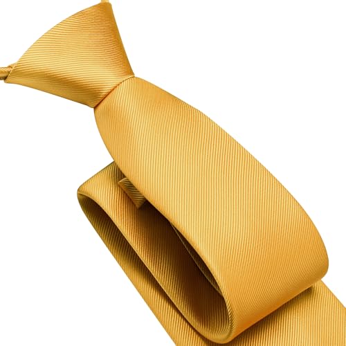GUSLESON 3.15"（8cm） Mens Pre-tied Adjustable Zipper Tie Solid Necktie for Business and Wedding - color: Gold