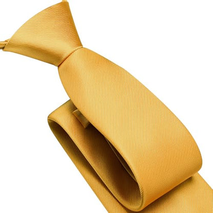 GUSLESON 3.15"（8cm） Mens Pre-tied Adjustable Zipper Tie Solid Necktie for Business and Wedding - color: Gold