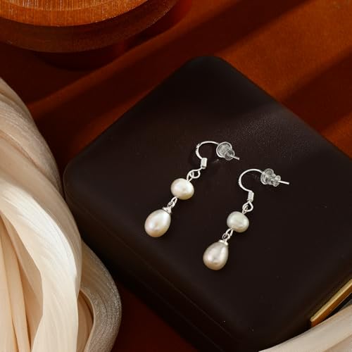 Chunky Hoop Huggie Dangle Tassel Pearl Bow Heart Charm Stud Cilp-on Earrings for Women, 14K Gold plated/Sterling Silver Plated CZ Large Jewelry Vintage Dainty Trendy Gift Daily Prom Party - style: Pearl Dangle-SL