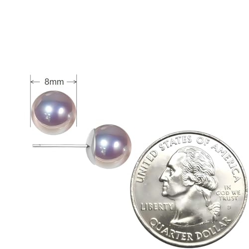 Grey Faux Pearl Stud Earrings, S925 Silver Posts Hypoallergenic for Women - color: Pinkish Grey, size: 8mm