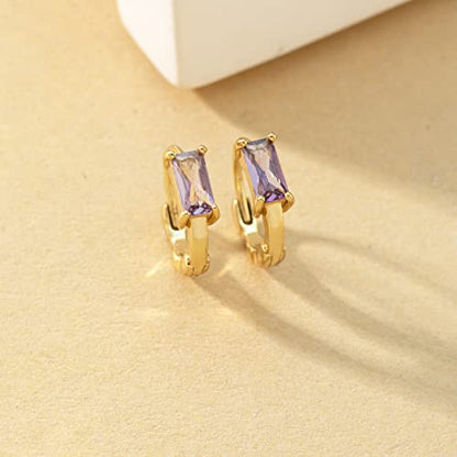 DAILY VIBES Dainty Butterfly Cross CZ Small Huggie Hoop Earrings for Women | Hypoallergenic, 14K Gold Plated Hoops, Tiny Cubic Zirconia, Cartilage Hoop Earrings for Women Trendy - color: Light Purple