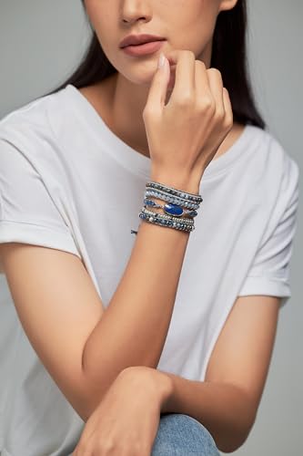 Bracelet for Women – Handmade Vegan Boho Natural Stone Layered Bracelet, Thailand Bohemian Stackable Beaded Wrap Bracelets, Summer Hippie Bracelet Stack, Fashion Jewelry Gifts - color: A27-Midnight Blue