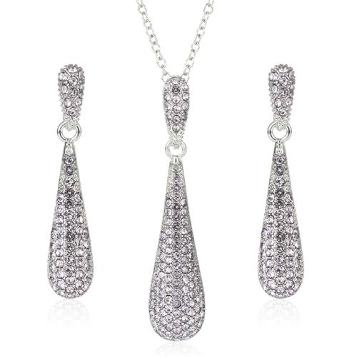 YINLI Full Crystal Rhinestone Gem Tear Drop Pendant Necklace Earrings Jewelry Sets - style: Style12