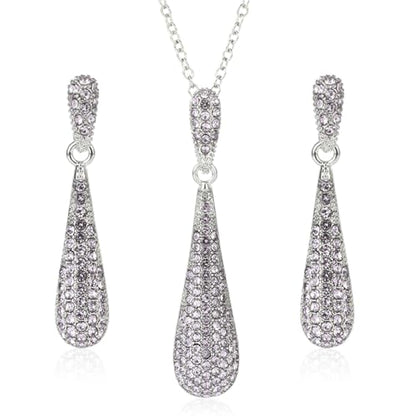 YINLI Full Crystal Rhinestone Gem Tear Drop Pendant Necklace Earrings Jewelry Sets - style: Style12