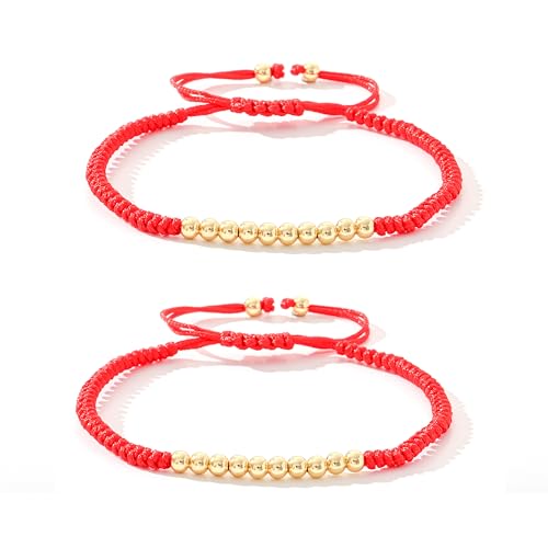 2PCS Handmade Bracelet Protection Gifts, String Adjustable Amulet Bracelet, Powerful Bracelet for Good Luck, Red Braided Bracelet for Women Mother Daughter Couples Sisters Friends - color: Gold-Red String Bracelet-B