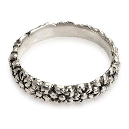 NOVICA Artisan Handmade .925 Sterling Silver Flower Ring Floral Band Indonesia 'Silver Garland'