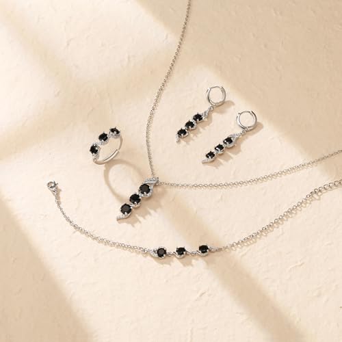 Crysdue Wedding Bridal Teardrop CZ Pendant Necklace Open Ring Dangle Earrings Adjustable Slider Bracelet Jewelry Set, Birthday Mothers Day Christmas Jewellery Gift for Women/Mom/Wife - style: 04-4pcs-Black CZ