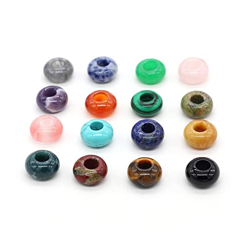 30pcs Natural Semi-Precious Stone Large Hole Loose Beads Abacus Shape Fashionable Opal Amethyst Unakite Rose Quartz Charm Beads for Making Necklace Bracelet - color: 7x14mm