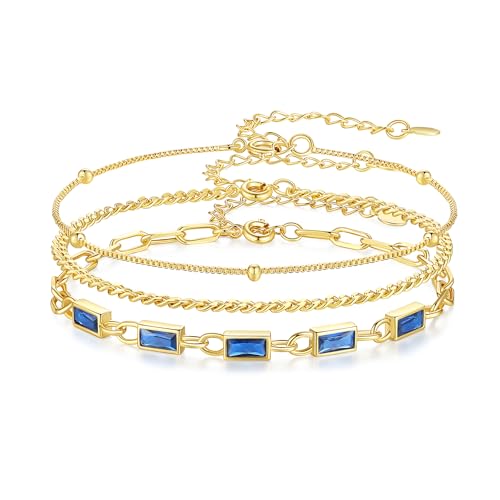 Gold Birthstone Bracelet for Women, 18K Gold Plated Layered Jewelry Bracelet Set, Womens Dainty Stackable Bracelets Link Paperclip Chain Valentines Day Gift for Wife Her - color: Gold-09-Sep.