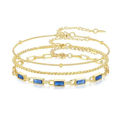 Gold Birthstone Bracelet for Women, 18K Gold Plated Layered Jewelry Bracelet Set, Womens Dainty Stackable Bracelets Link Paperclip Chain Valentines Day Gift for Wife Her - color: Gold-09-Sep.