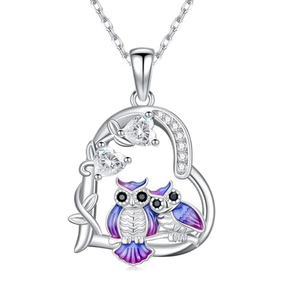 Heart Animal Necklace 925 Sterling Silver Cute Animal Pendant Jewelry Birthday Gifts for Women Girlfriend Mom Animal Lovers - style: 5-2 Owl