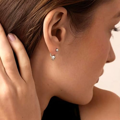 Simple Cute Small Heart Drop Dangle Earrings for Women | 925 Sterling Silver Post, 14K Gold or Silver Plated, Mini Ball Stud Ear Jacket Earrings, Hypoallergenic Heart Earrings - color: Silver