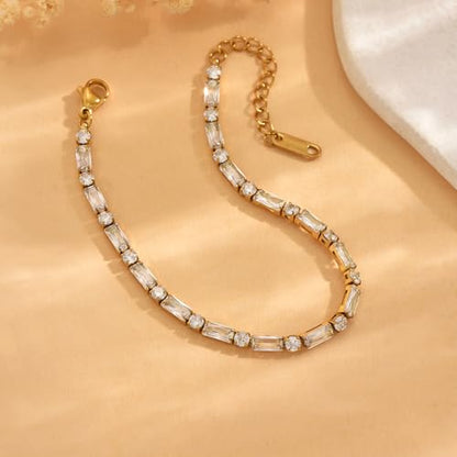 18K Gold Plated Multi-Color Classic Tennis Bracelet for Women Dainty Color 3mm Rainbow Cubic Zirconia Bracelet Adjustable CZ Gold Bracelets Trendy Summer Jewelry Gift - style: White-Gold