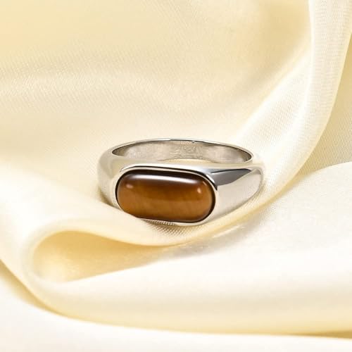 MYNENEY Signet Mens Pinky Rings Statement Wedding for Women - color: Brown stone