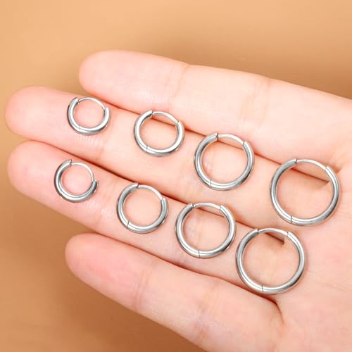 Small Hoop Earrings for Women Men Girls 14k Real Gold Plated Thin Gold Huggie Hoops Set for Cartilage Helix Hypoallergenic Surgical Stainless Steel 6/8/10/12mm - color: Silver, style: Regular-2.0mm