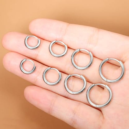 Small Hoop Earrings for Women Men Girls 14k Real Gold Plated Thin Gold Huggie Hoops Set for Cartilage Helix Hypoallergenic Surgical Stainless Steel 6/8/10/12mm - color: Silver, style: Regular-2.0mm