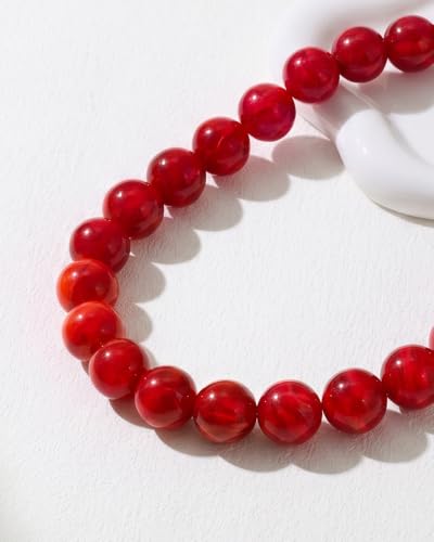 Chunky Beaded Choker Necklace for Women Boho Statement Necklace with Large Pearl Blue Brown Tone Resin Beads Summer Beach Jewelry Gifts - color: Red