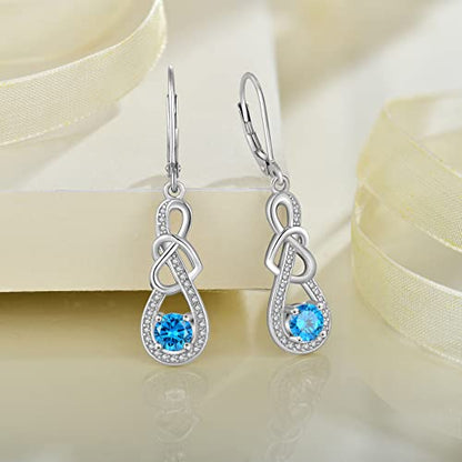 Dangle Drop Earrings for Women 925 Sterling Silver Heart Infinity Leverback Earrings Birthstone Jewelry Gifts for Women Wife Girlfriend Mother Daughter Her - color: 03 March - Aquamarine