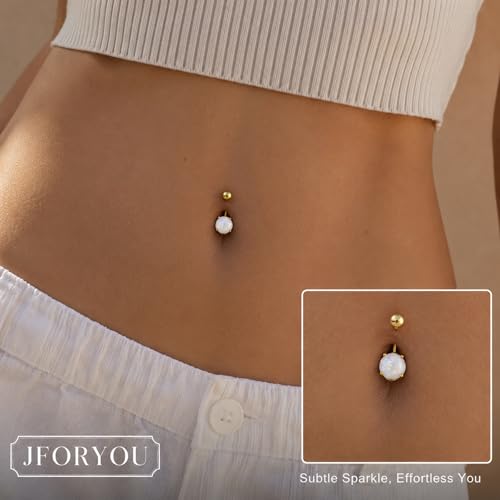Belly Button Rings Stainless Steel 14G CZ Opal Navel Rings Barbells Women Girls Belly Piercing Jewelry - color: Gold Color-Style B: 3PCS