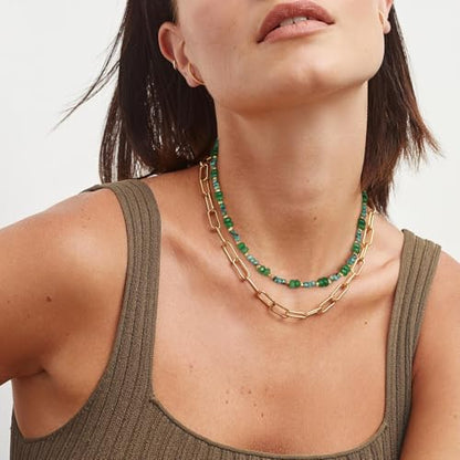 KissYan Beaded Choker Necklace for Women, Colorful Natural Gemstones Pearl Choker 14K Gold Plated Pendant Healing Crystal Necklace Handmade Stone Jewelry Gift | 14K Gold Plated Pendant Necklaces, Natural Gemstones Pearl Choker, Healing Crystal Chain, Hand
